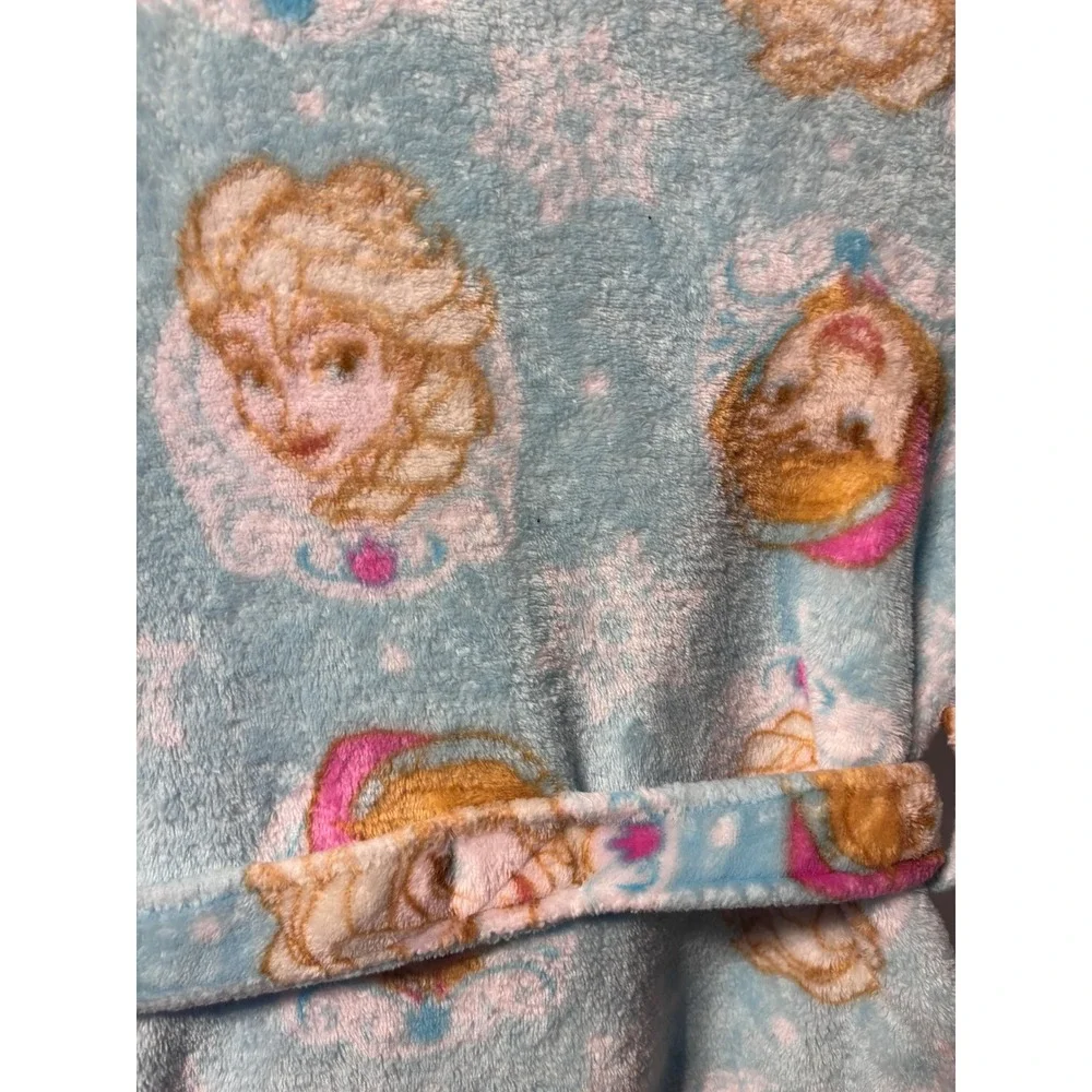 Disney Frozen Bathrobe‎ Girls 7/8 Blue Excellent Elsa Anna Plush Fleece Robe